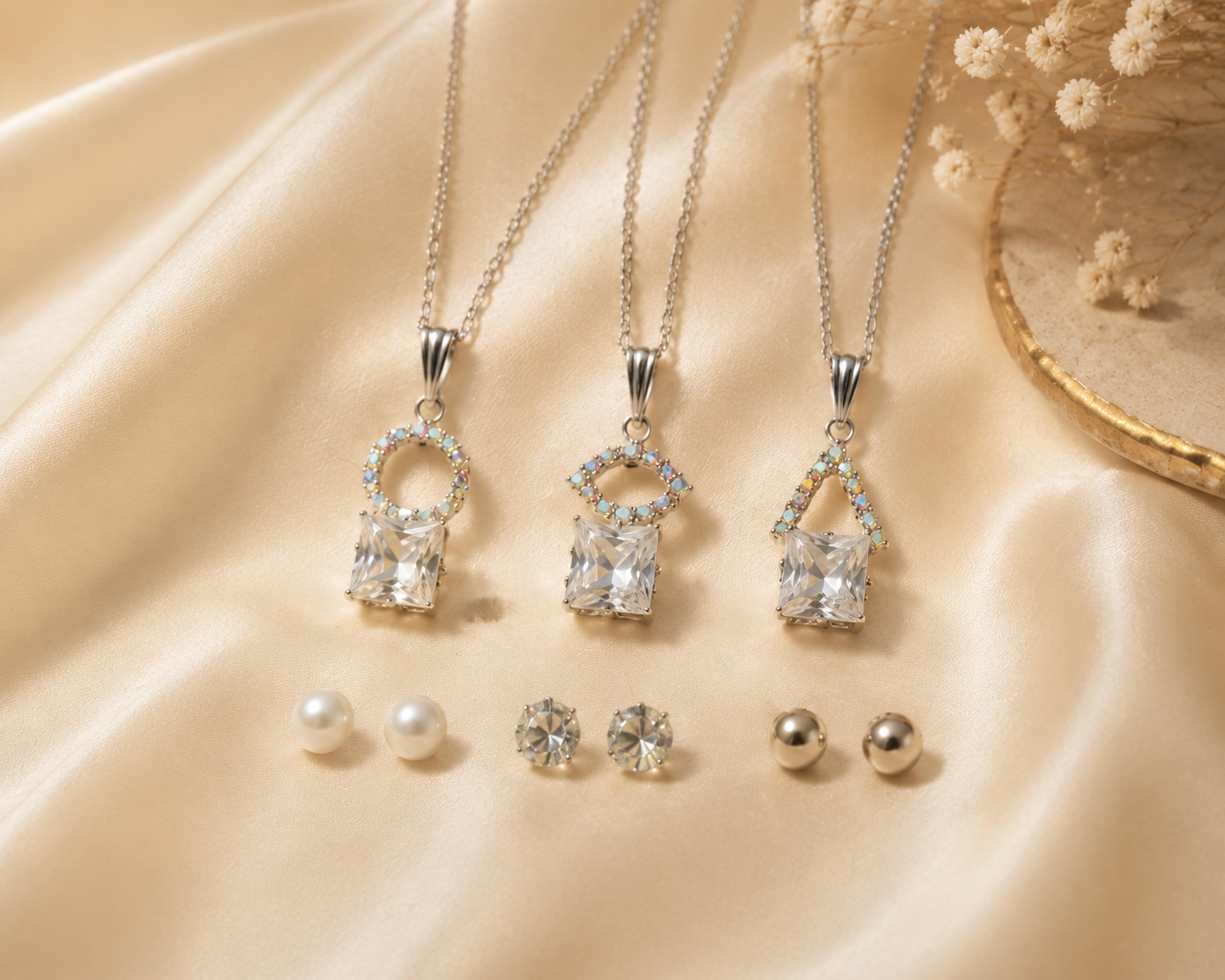 Silver Trio Elements 6-Piece Necklace & Earring Set