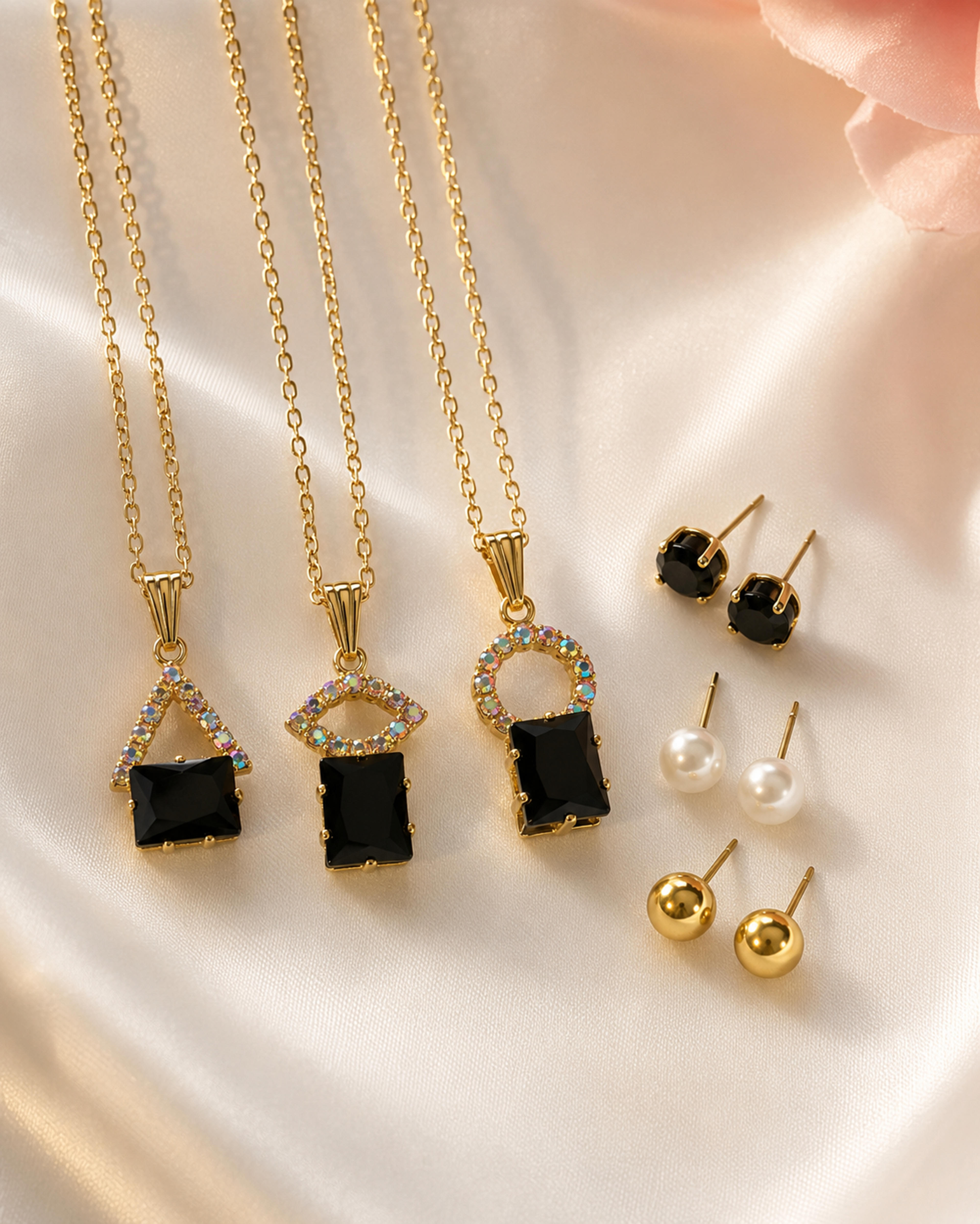 Noir Elegance 6-Piece Necklace & Earring Set