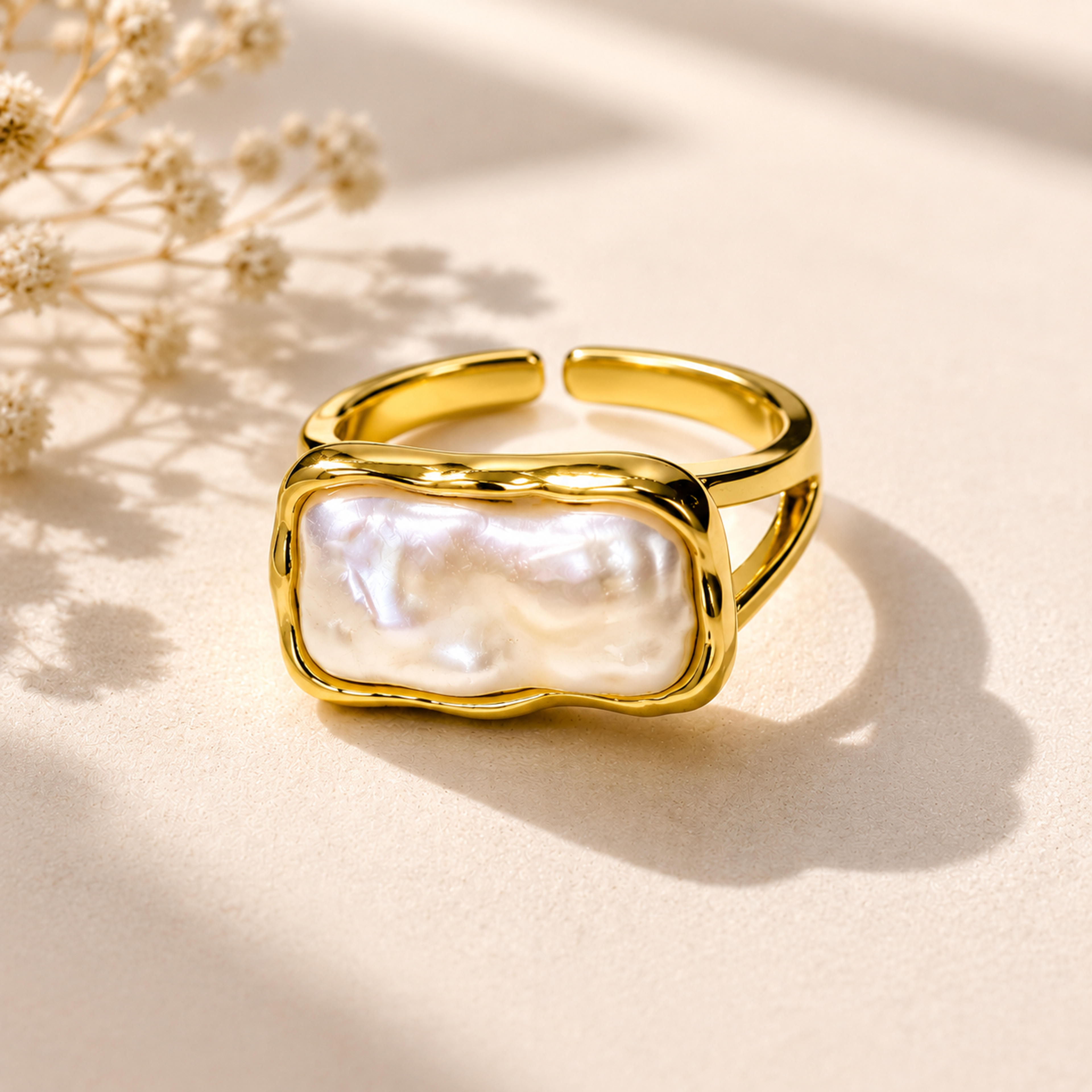 Mother of Pearl Rings Golden Organic Stainless Steel