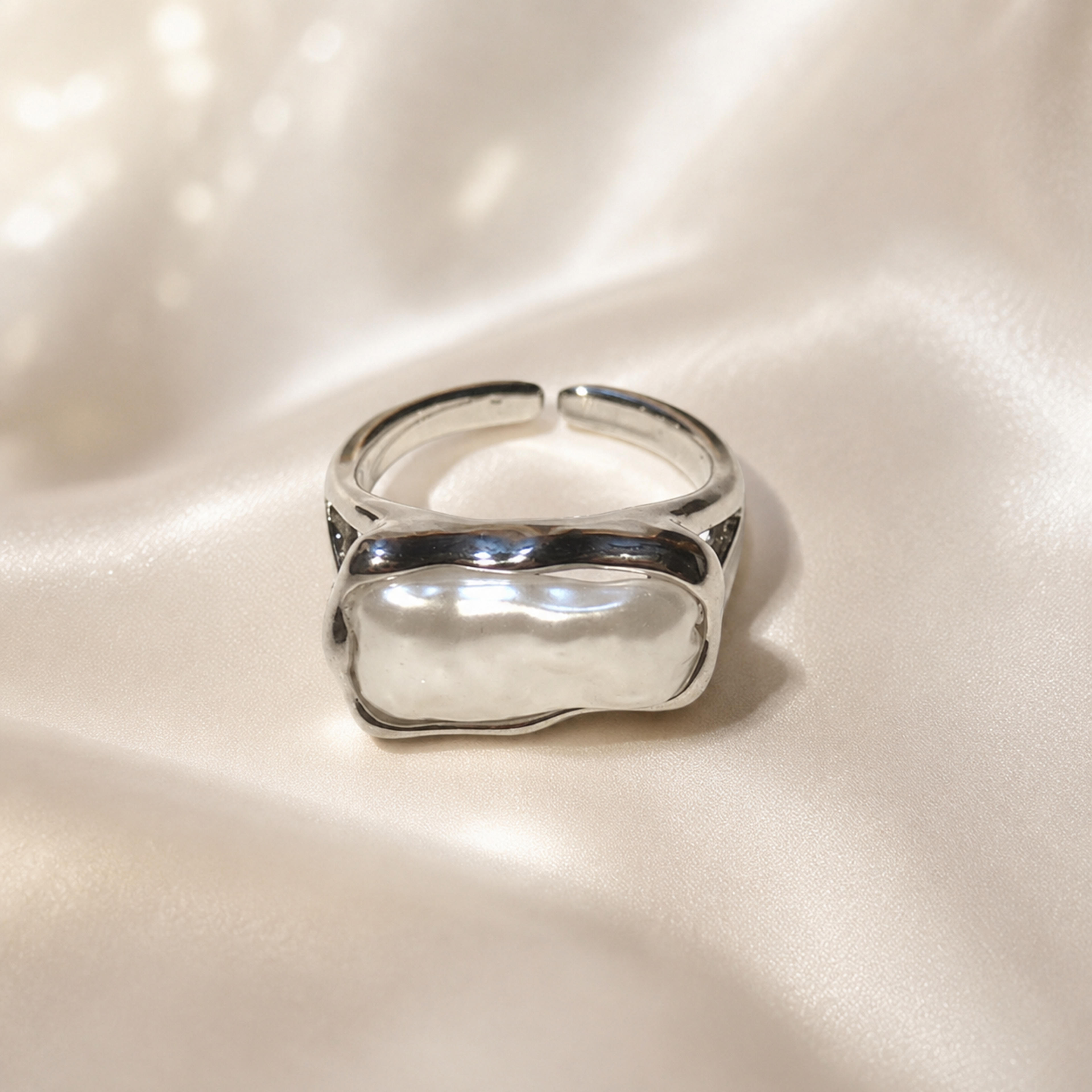 Mother of Pearl Rings Silver Organic Stainless Steel