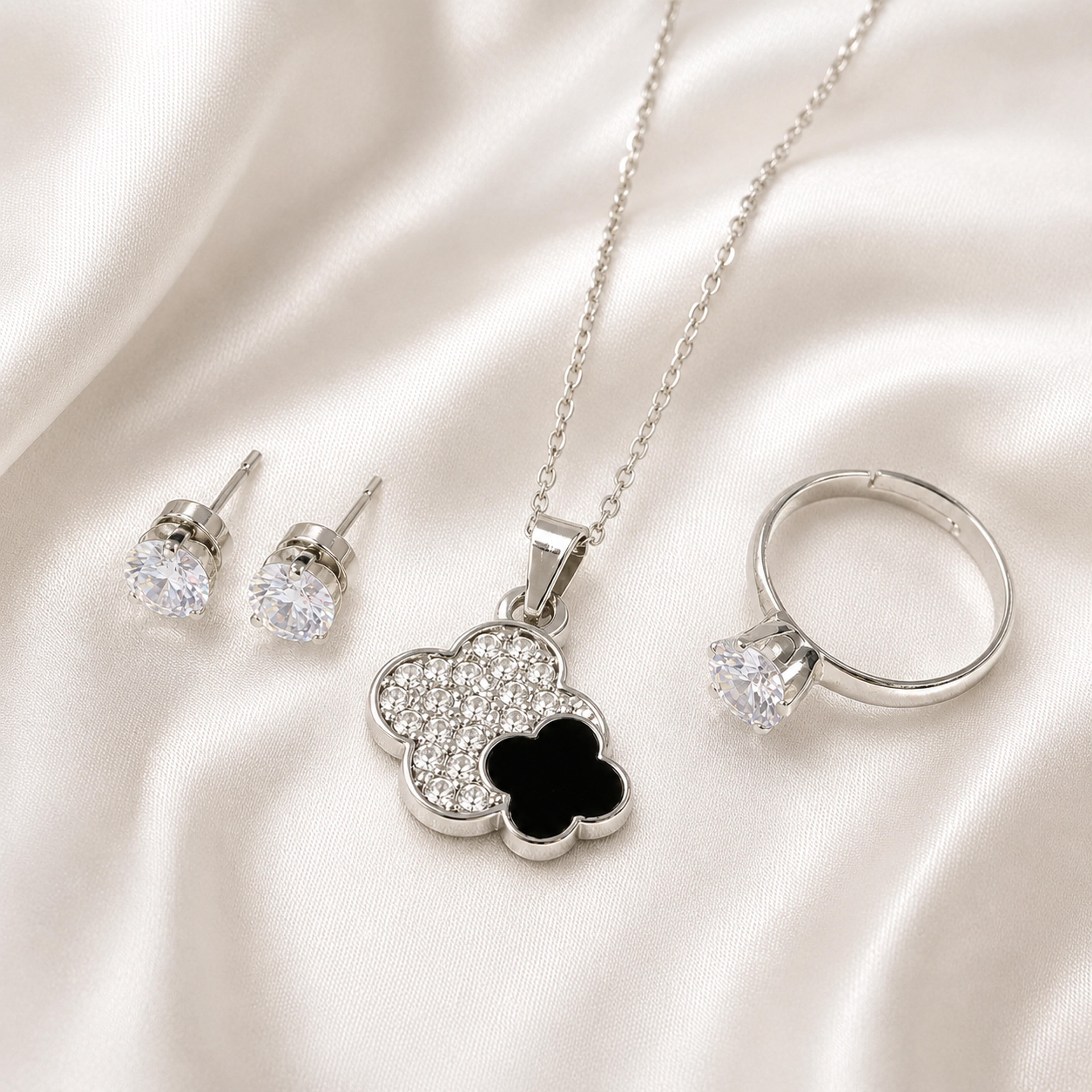 Silver Lunar Clover 3-Piece Jewelry Set