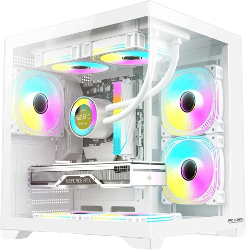 Pro Gaming Ambra White, Cube Tower, M-ATX, fara sursa, 5x ARGB FAN, Controller ARGB