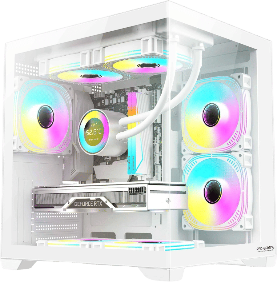 Pro Gaming Ambra White, Cube Tower, M-ATX, fara sursa, 5x ARGB FAN, Controller ARGB