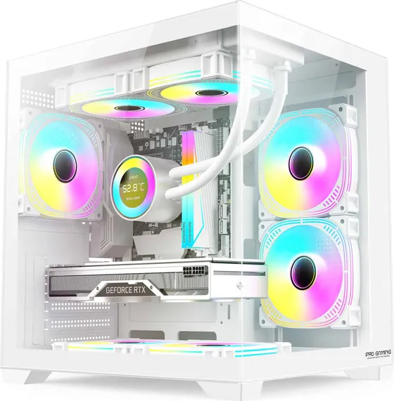 Pro Gaming Ambra White, Cube Tower, M-ATX, fara sursa, 5x ARGB FAN, Controller ARGB