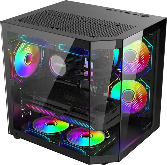 Pro Gaming Alma Black, Cube Tower, M-ATX, fara sursa, 3x ARGB FAN