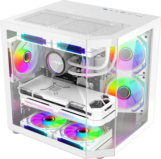 Pro Gaming Alma White, Cube Tower, M-ATX, fara sursa, 3x ARGB FAN