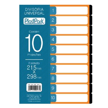 Divisória Universal para Fichário com 10 Divisões Preto PlastPark Pacote com 10 Unidades - 3684