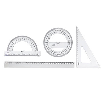 Kit Régua Geométrico Transparente Composto por 1 Régua 30cm, 1 Transferidor 180°, 1 Transferidor 360° e 1 Esquadro 60° - Maxcril - 10130002