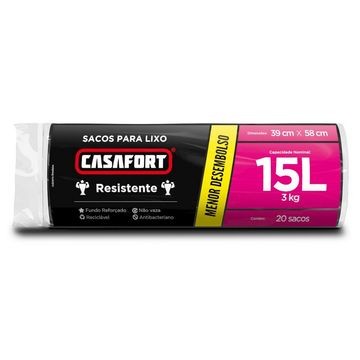 Saco de Lixo Preto 15 Litros 39 x 58cm CasaFort - 10121033 - Pacote com 20 Unidades-SINOP-03
