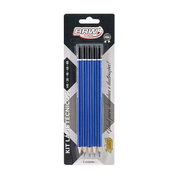 Kit Lápis Técnicos HB,2B,4B,6B,8B Sextavado Blister com 5 Unidades BRW - LP0050