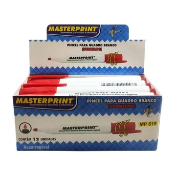 Caneta Quadro Branco Recarregável Vermelho Caixa com 12 Unidades - Masterprint - MP619