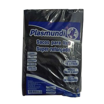 Saco de Lixo Preto Reforçado 15 Litros 39x58cm 005 Plasmundi - Pacote com 60 Unidades-SINOP-03