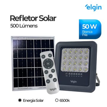 Refletor Led Solar Elgin 50W 6500K 500 Lúmins - 48RSOL50W000 - Acompanha controle remoto