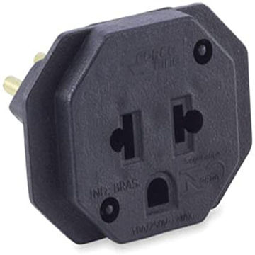 Adaptador Tomada Force Line 2 Pinos Fêmea Chato + Terra - 3 Pinos Macho Redondo 10A Preto - 4312-SINOP-03