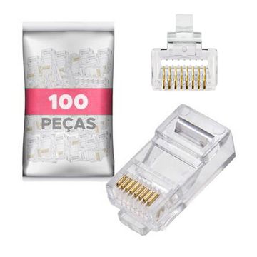 Conector RJ45 Seccon SecLan Macho 8x8 Cat5E - EZ Crimp de Passagem Vazado - WT-6086-A - Pacote com 100 unidades