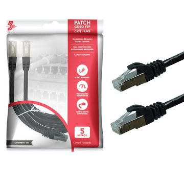 Cabo Patch Cord Cat.6 5,0 Metros Preto 5+ 018-9907-SINOP-03