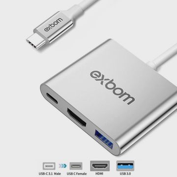 Conversor USB Type-C Macho para HDMI Fêmea 4K, USB 3.0, Type-C PD Prata - Exbom - 3778