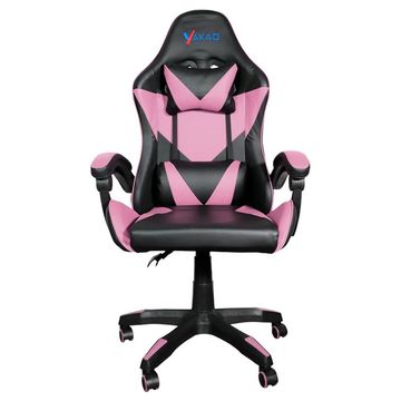 Cadeira Gamer Giratória Preto e Rosa com Braço Ajuste de Altura e Encosto Reclinável Yakao - GC-007-PINK