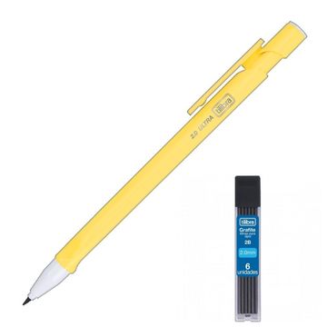Lapiseira Plástica 2.0mm com Apontador Amarelo Tilibra - Unitário - Blister com Grafite - 347485