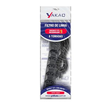 Filtro de Linha Yakao com 6 Tomadas 10A 3 Pinos 1,0 Metro Bivolt Preto - 309