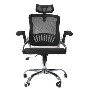 Cadeira Giratória com Braço Estofada Tela Preto Encosto de Cabeça Office Master Yakao - OC-019A