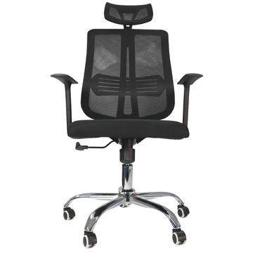 Cadeira Giratória com Braço Plástico Tela Preto Encosto de Cabeça Office Executive Yakao - OC-020A