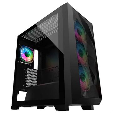 Gabinete Gamer Hayom Preto com Frontal Telado Incluso 4 Cooler RGB e Lateral em Vidro sem Fonte - GB1770