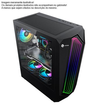 Gabinete Gamer Hayom Preto com Frontal Led RGB e Lateral em Vidro - Fonte e Cooler não Inclusos - GB1725