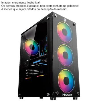 Gabinete Gamer Hayom Preto com Frontal Vidro Incluso 4 Cooler RGB e Lateral em Vidro sem Fonte - GB1749