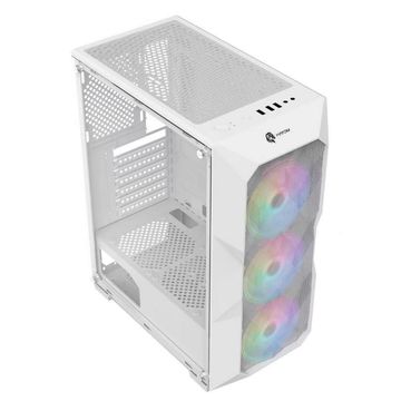 Gabinete Gamer Hayom Branco com Frontal Telado Incluso 3 Cooler RGB e Lateral em Vidro sem Fonte - GB1730