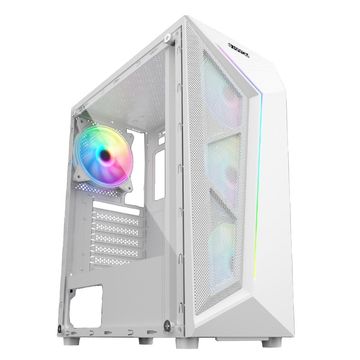 Gabinete Gamer Hayom Branco com Frontal Telado Incluso 4 Cooler RGB e Lateral em Vidro sem Fonte - GB1733