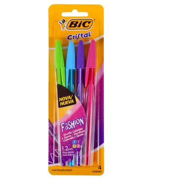 Caneta Esferográfica 1.2mm Cristal Fashion 4 Cores - Bic -  Blister com 4 Unidades - 902472