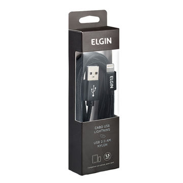 Cabo USB A Macho x Lightning - Ipad/Iphone/Ipod 1,5 Metros Nylon Preto Elgin - 46RCAPPNYPDS-SINOP-03