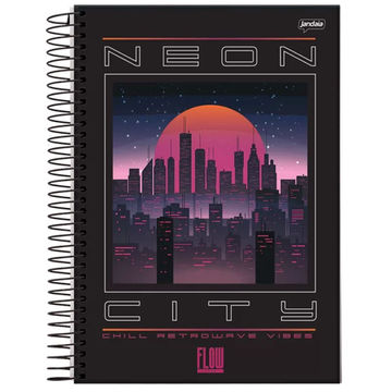 Caderno Universitário Capa Dura Espiral 20 Matérias 320 Fls 200x275 Flow Neon City - Unitário - Jandaia - 68756-88