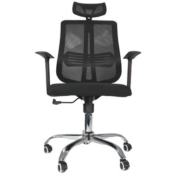 Cadeira Giratória com Braço Plástico Tela Preto Encosto de Cabeça Office Executive Yakao - OC-020A-SINOP-03