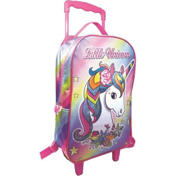 Mochila Escolar Infantil 2 Rodinhas Little Unicórnio Rosa Kit - 595699