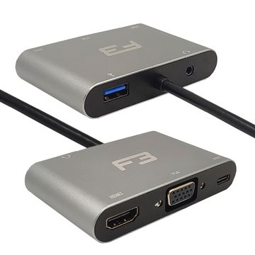 Conversor USB Type-C 3.1 Macho para HDMI / VGA Fêmea / USB e Type-C e Áudio Cinza F3 - 1325