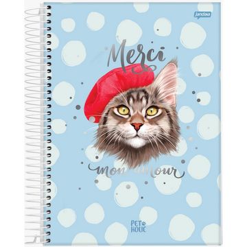 Caderno Universitário Capa Dura Espiral 10 Matérias 160 Fls 200x275 Pet Holic Merci mon amour - Unitário - Jandaia - 69025-24