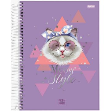 Caderno Universitário Capa Dura Espiral 1 Matéria 80 Fls 200x275 Pet Holic Meow Style - Unitário - Jandaia - 69024-24