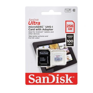 Cartão de Memória Sandisk 256 GB Micro SDXC Ultra Classe 10 com Adaptador - SDSQUNR-256G-GN6TA