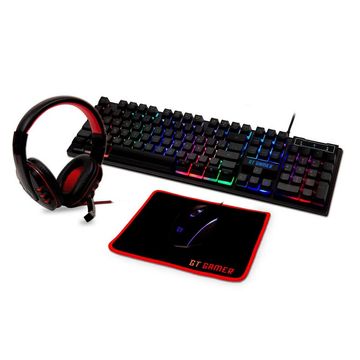 Kit Teclado + Mouse USB + Fone + Mousepad Gamer Goldentec Preto e Vermelho com Led - GT 45642