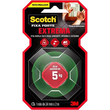 Fita Dupla Face de Acrílico 24mm x 2 Metros Unitário Fixa Forte Fixação Extrema - Scotch 3M - HB004492250