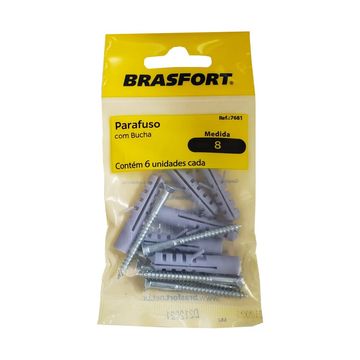 Parafuso com Bucha 8mm Brasfort - 7681 - Blister com 6 Parafusos e 6 Buchas