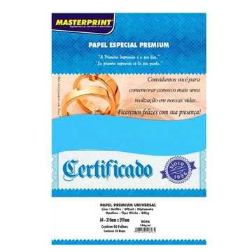 Papel Premium Azul A4 50 Folhas 180 Gramas Masterprint - 121010015