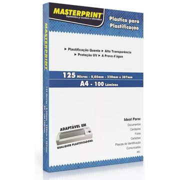 Plástico para Plastificação A4 220mm x 307mm 125 Micras 0,05mm Masterprint - Pacote com 100 Unidades - 329010001