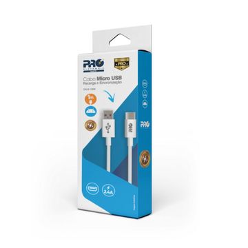 Cabo USB A-Macho - Micro USB Macho 1,0 Metros Branco Proeletronic - CAUSB-100M