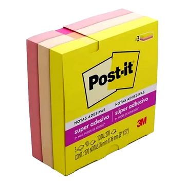 Bloco de Notas Adesivo 76X76mm com 3 Blocos de 90 Folhas 3 Cores Coleção Alegria - Post-it - 3M - HB004736920