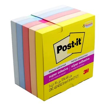 Bloco de Notas Adesivo 76X76mm com 5 Blocos de 90 Folhas 5 Cores Coleção Alegria - Post-it - 3M - HB004736912