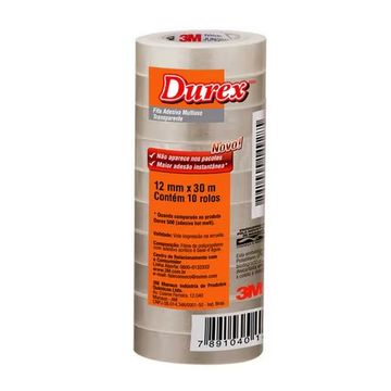 Fita Adesiva Transparente 12mm x 30 Metros Durex Pacote com 10 Unidades - 3M- HB004174262