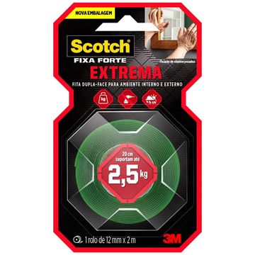 Fita Dupla Face Acrílico 12mm x 2 Metros Unitário Fixa Forte Fixação Extrema - Scotch 3M - HB004750087